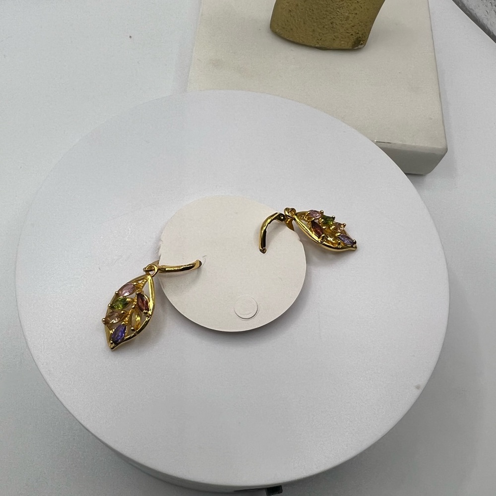 Gold Tone Multi Colored‎ Mystic Cubic Zirconia Earrings NEW